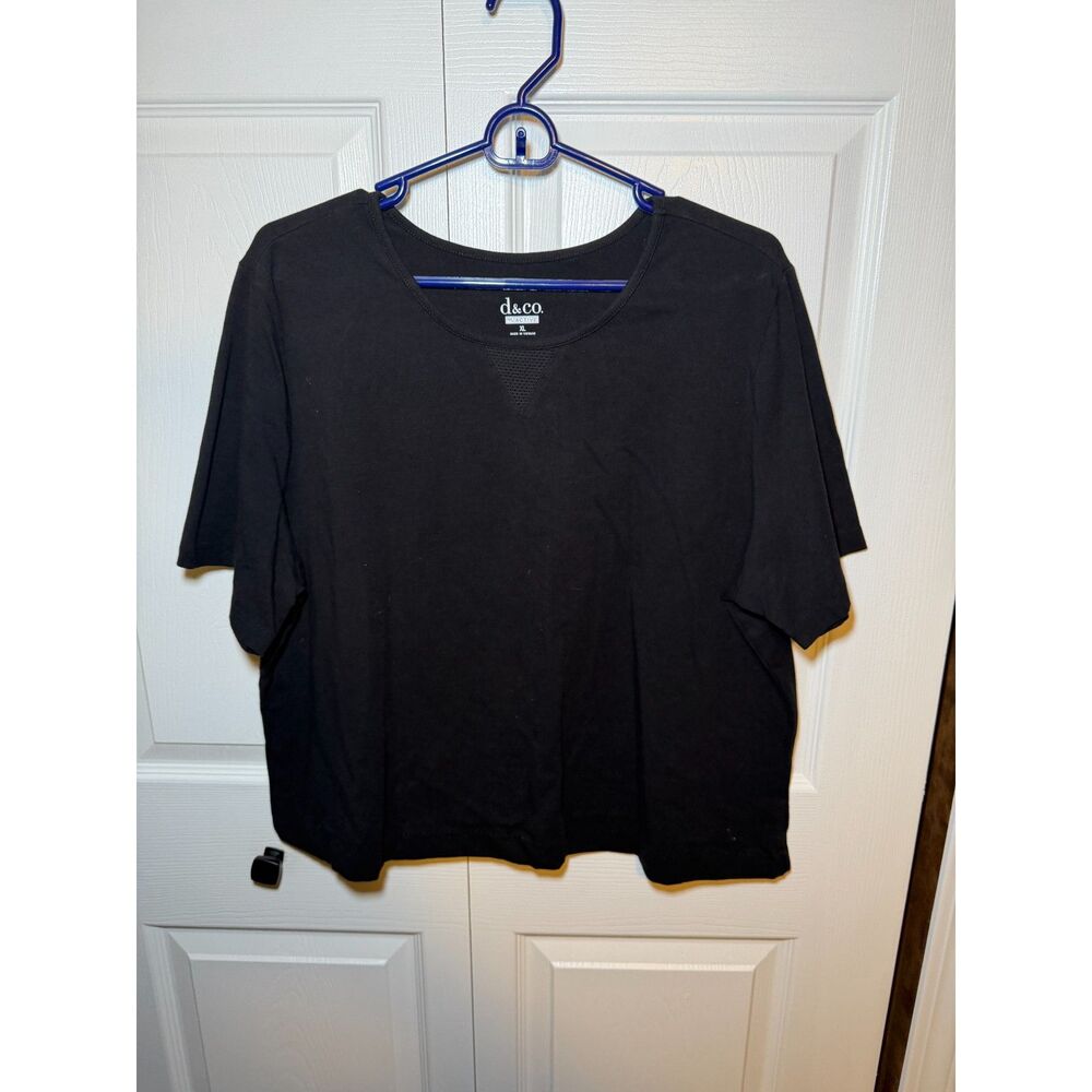 Denim & Co Active Women’s XL Black Short Sleeve Mesh Detail Top 1822